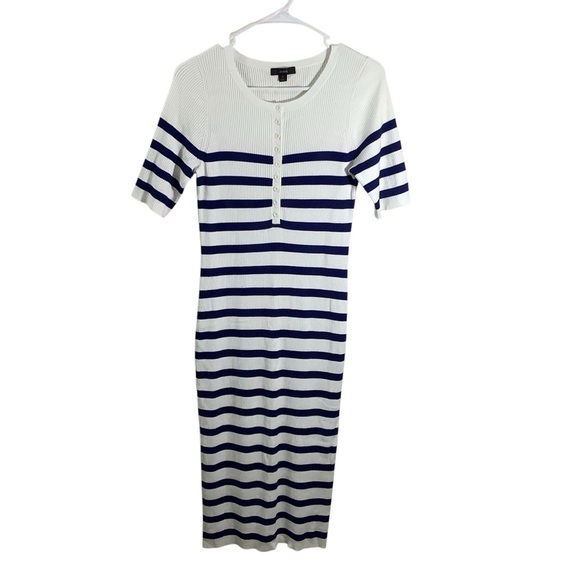 J. Crew Dresses & Skirts - J. Crew Striped Ribbed Henley Midi Sweater Dress Nautical Knit